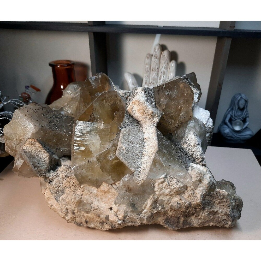 Massive 7.5lb Smoky Citrone Quartz with Pyrite and Barite Crystal Cluster